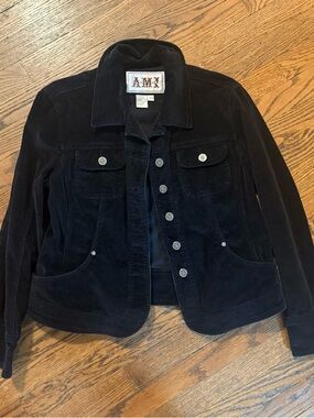 AMI women’s black denim jacket with silver buttons